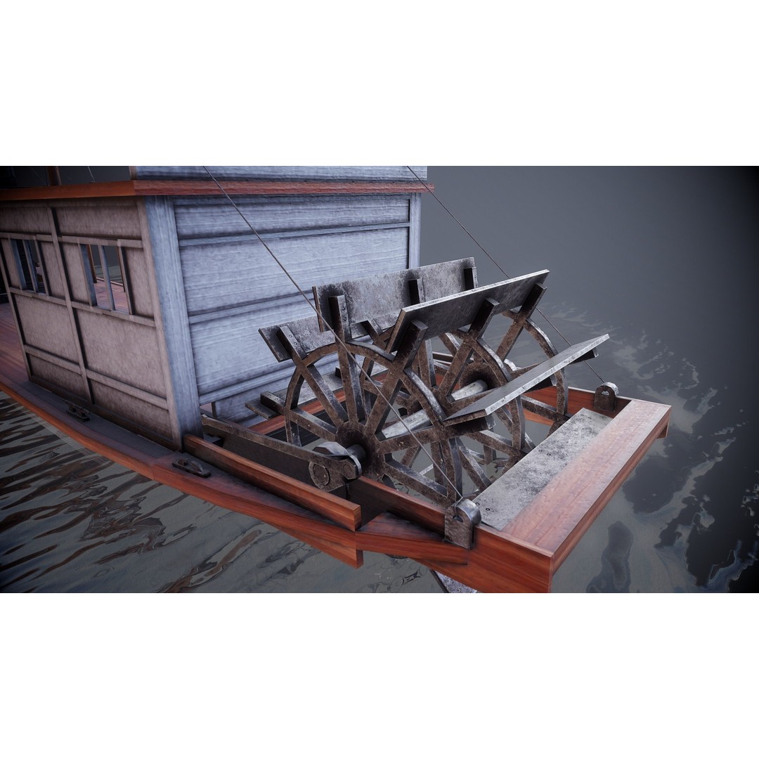 Steam Ship 3D Model – Low Poly Game Asset, FBX, PBR Textures - View 11