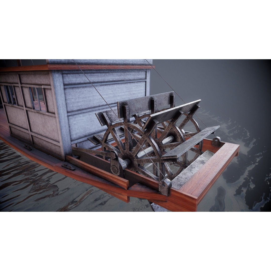 Steam Ship 3D Model – Low Poly Game Asset, FBX, PBR Textures - View 12