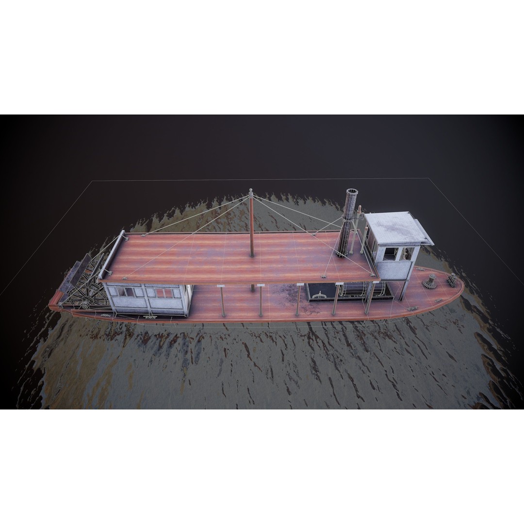 Steam Ship 3D Model – Low Poly Game Asset, FBX, PBR Textures - View 14