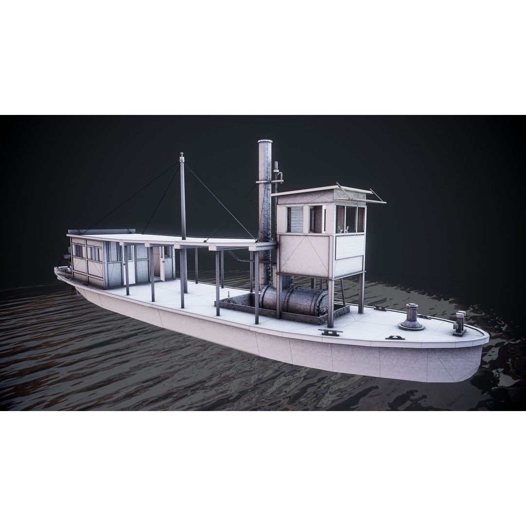 Steam Ship 3D Model – Low Poly Game Asset, FBX, PBR Textures - View 15