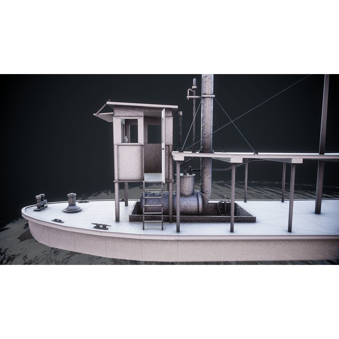 Steam Ship 3D Model – Low Poly Game Asset, FBX, PBR Textures - View 16