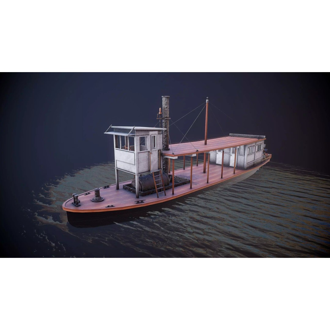 Steam Ship 3D Model – Low Poly Game Asset, FBX, PBR Textures - View 2