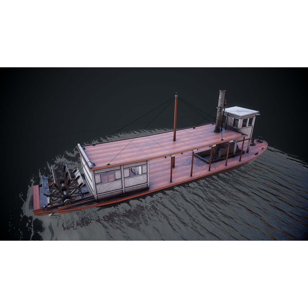 Steam Ship 3D Model – Low Poly Game Asset, FBX, PBR Textures - View 22