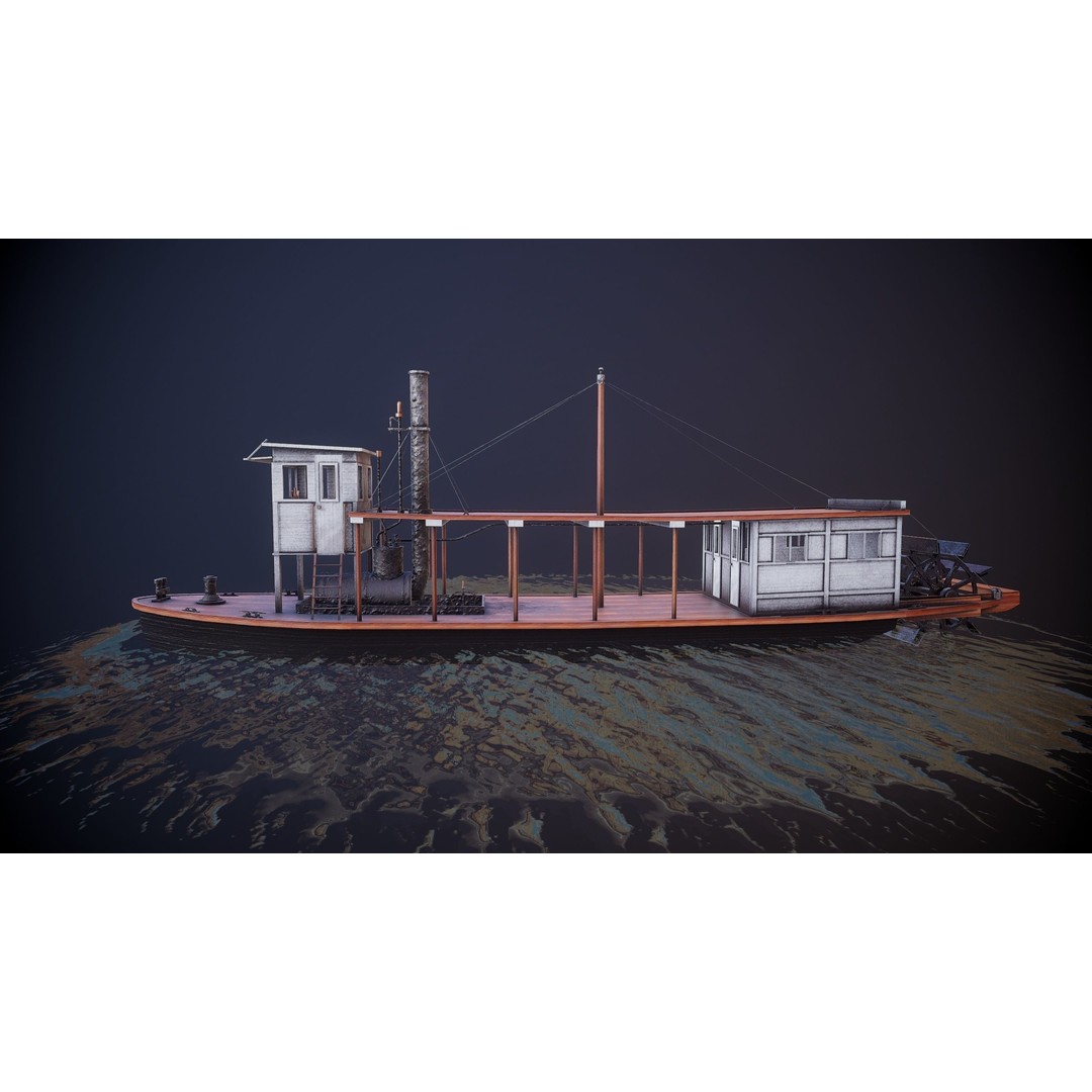 Steam Ship 3D Model – Low Poly Game Asset, FBX, PBR Textures - View 3