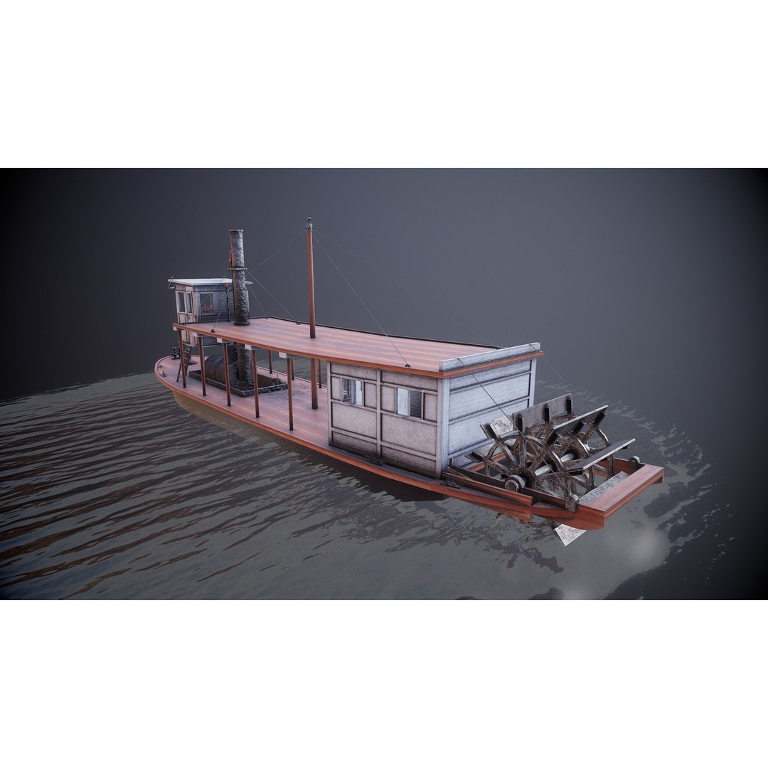 Steam Ship 3D Model – Low Poly Game Asset, FBX, PBR Textures - View 4