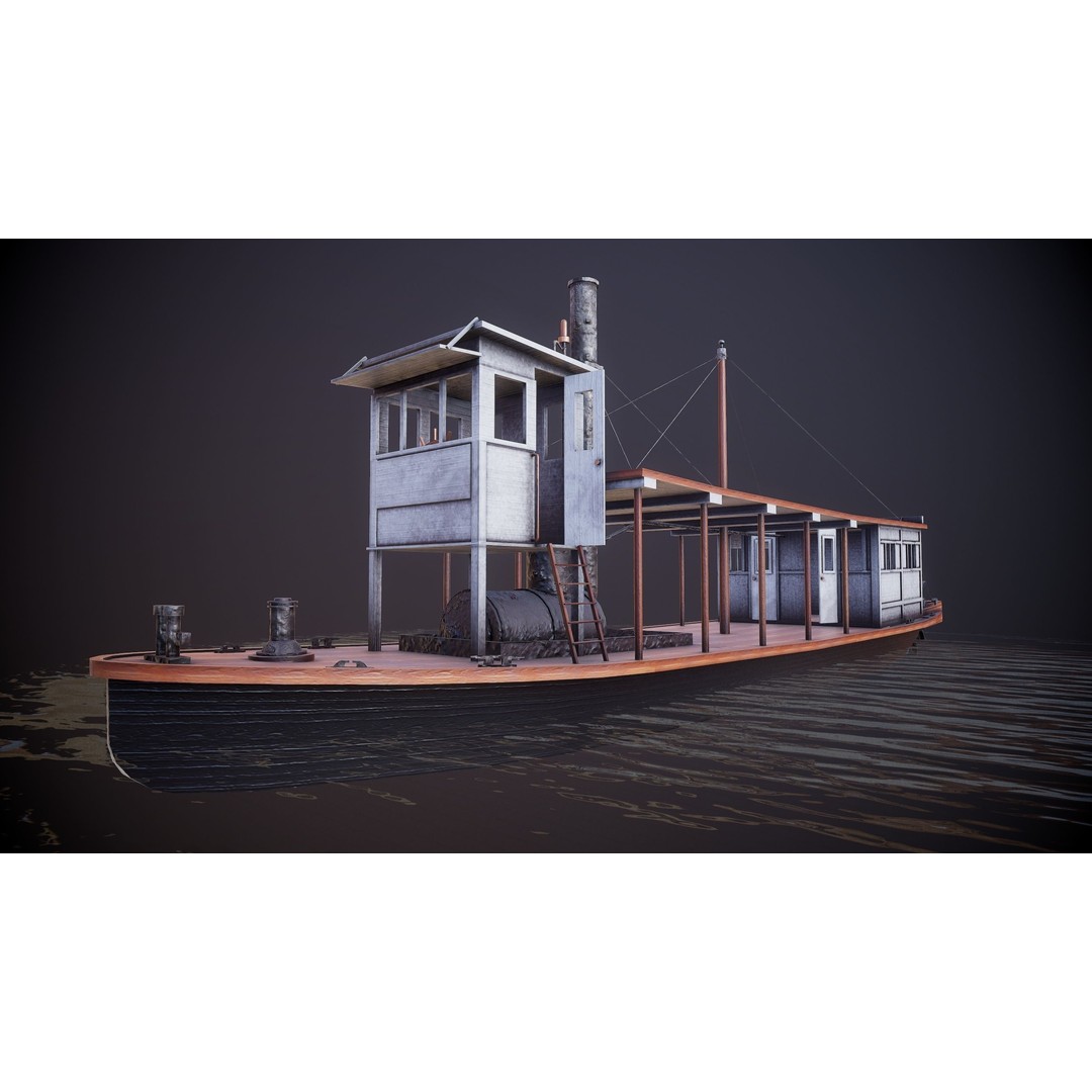 Steam Ship 3D Model – Low Poly Game Asset, FBX, PBR Textures - View 5