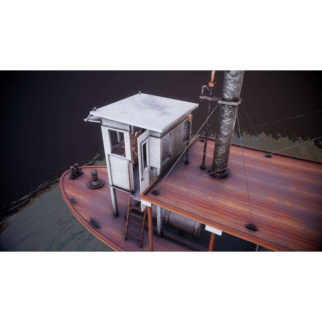 Steam Ship 3D Model – Low Poly Game Asset, FBX, PBR Textures - View 6