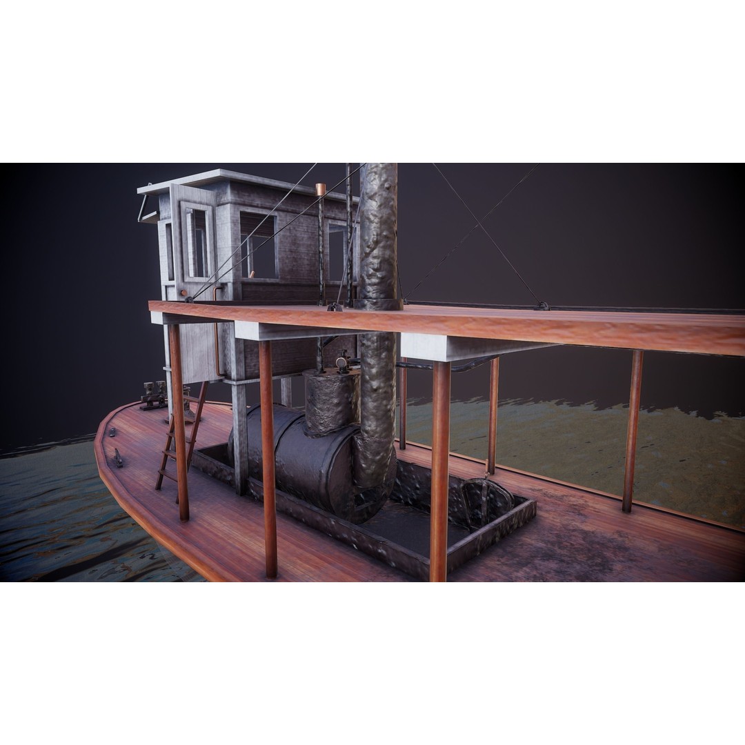 Steam Ship 3D Model – Low Poly Game Asset, FBX, PBR Textures - View 7