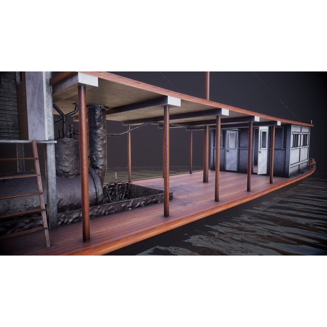 Steam Ship 3D Model – Low Poly Game Asset, FBX, PBR Textures - View 8