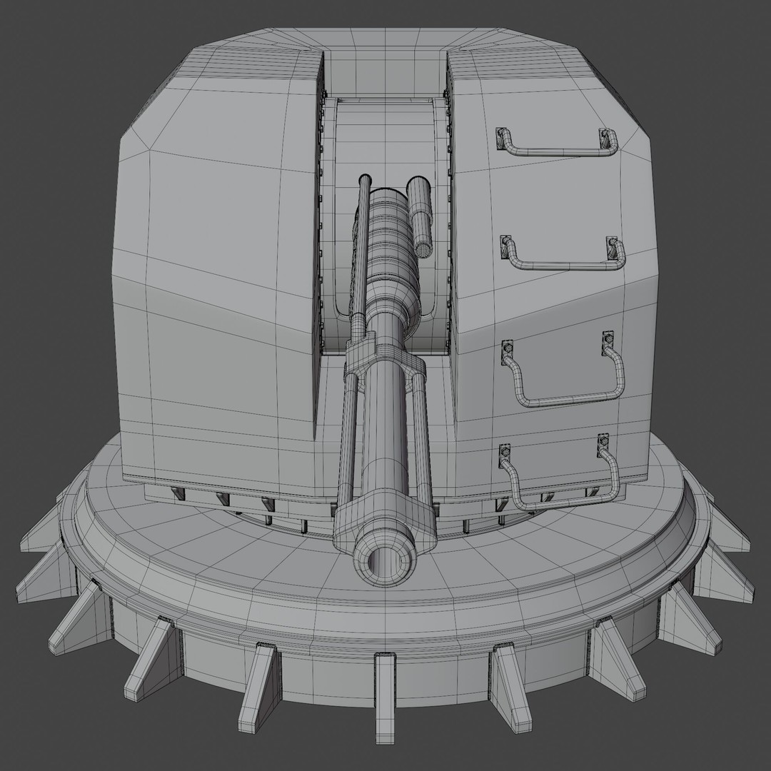 Military Ship Gun 3D Model – High Poly PBR Asset, FBX, Blender