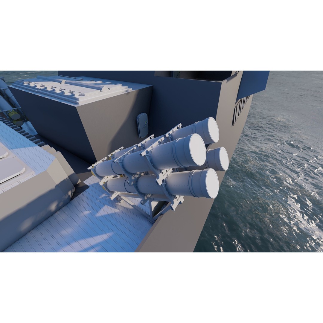Frigate 3D Model – Military Vessel with Rigging and Textures - View 10