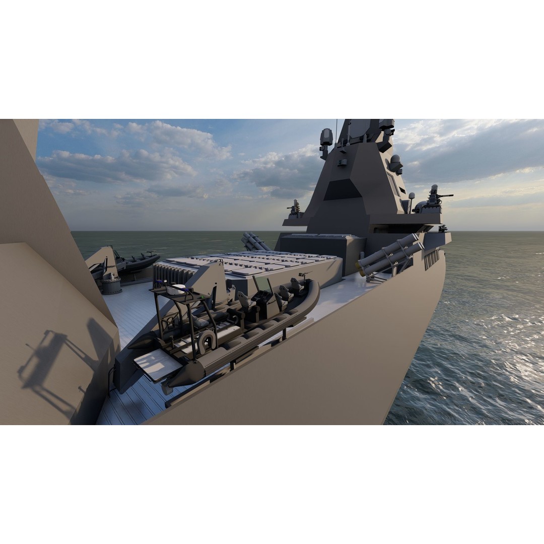 Frigate 3D Model – Military Vessel with Rigging and Textures - View 15