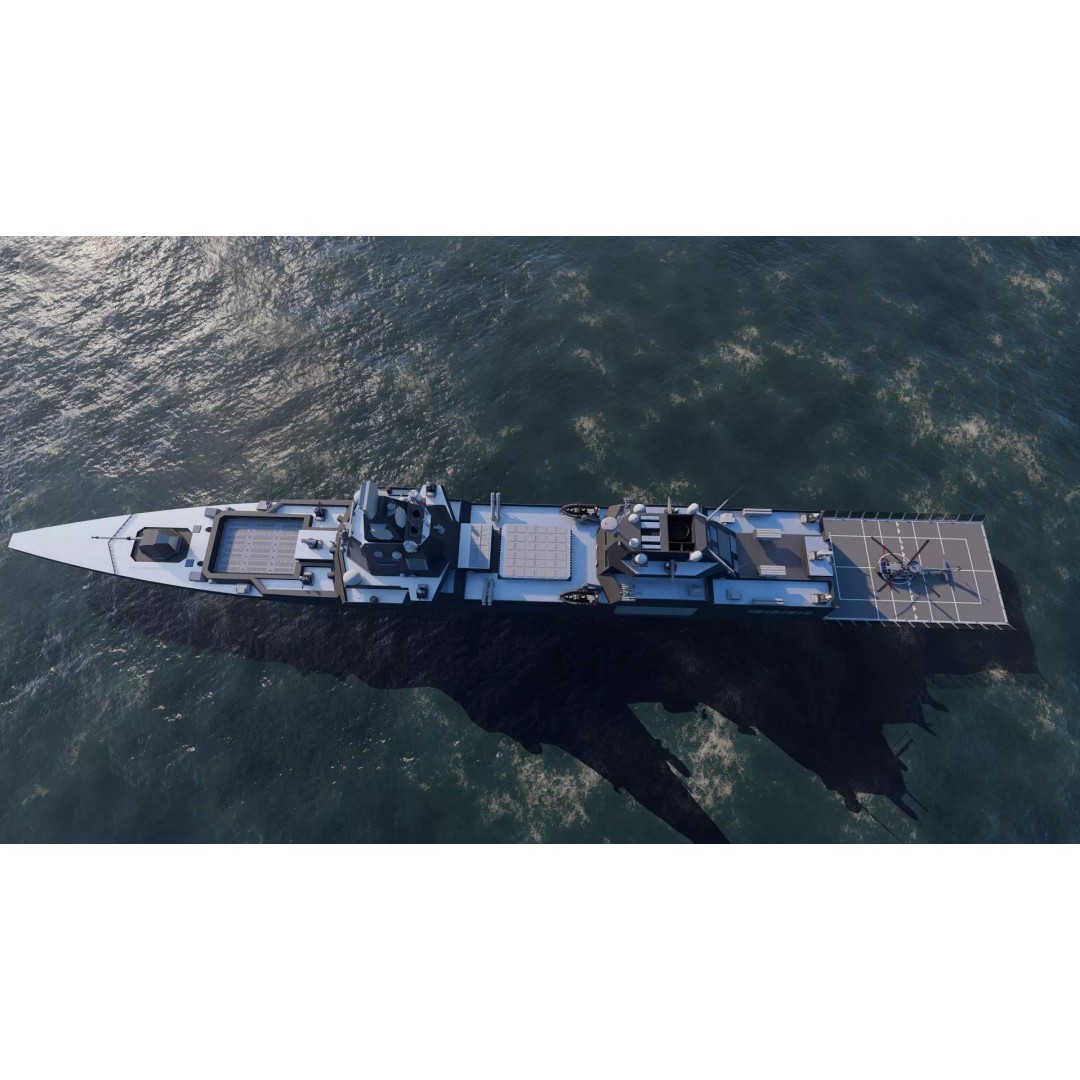 Frigate 3D Model – Military Vessel with Rigging and Textures - View 2