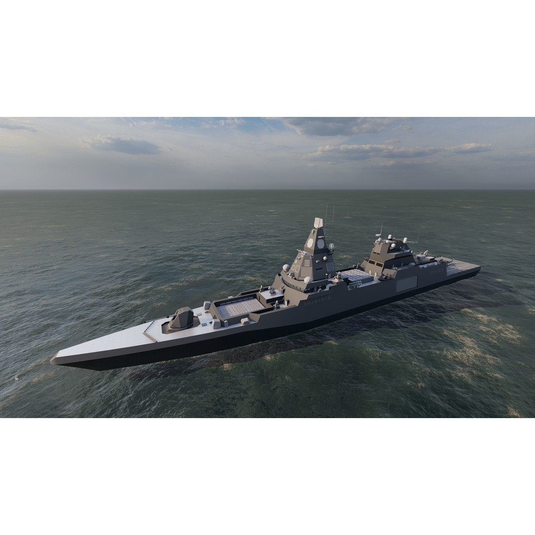 Frigate 3D Model – Military Vessel with Rigging and Textures - View 3