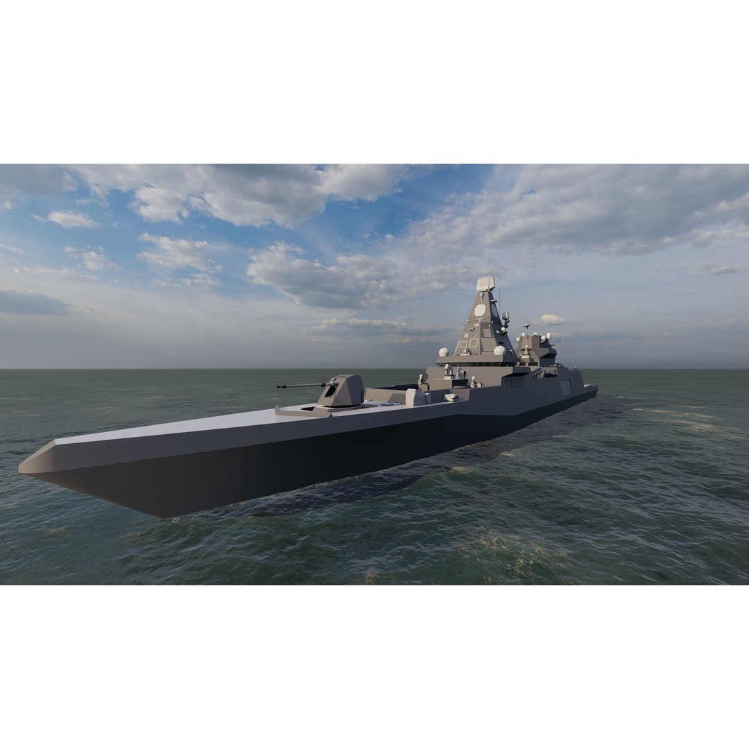 Frigate 3D Model – Military Vessel with Rigging and Textures - View 4