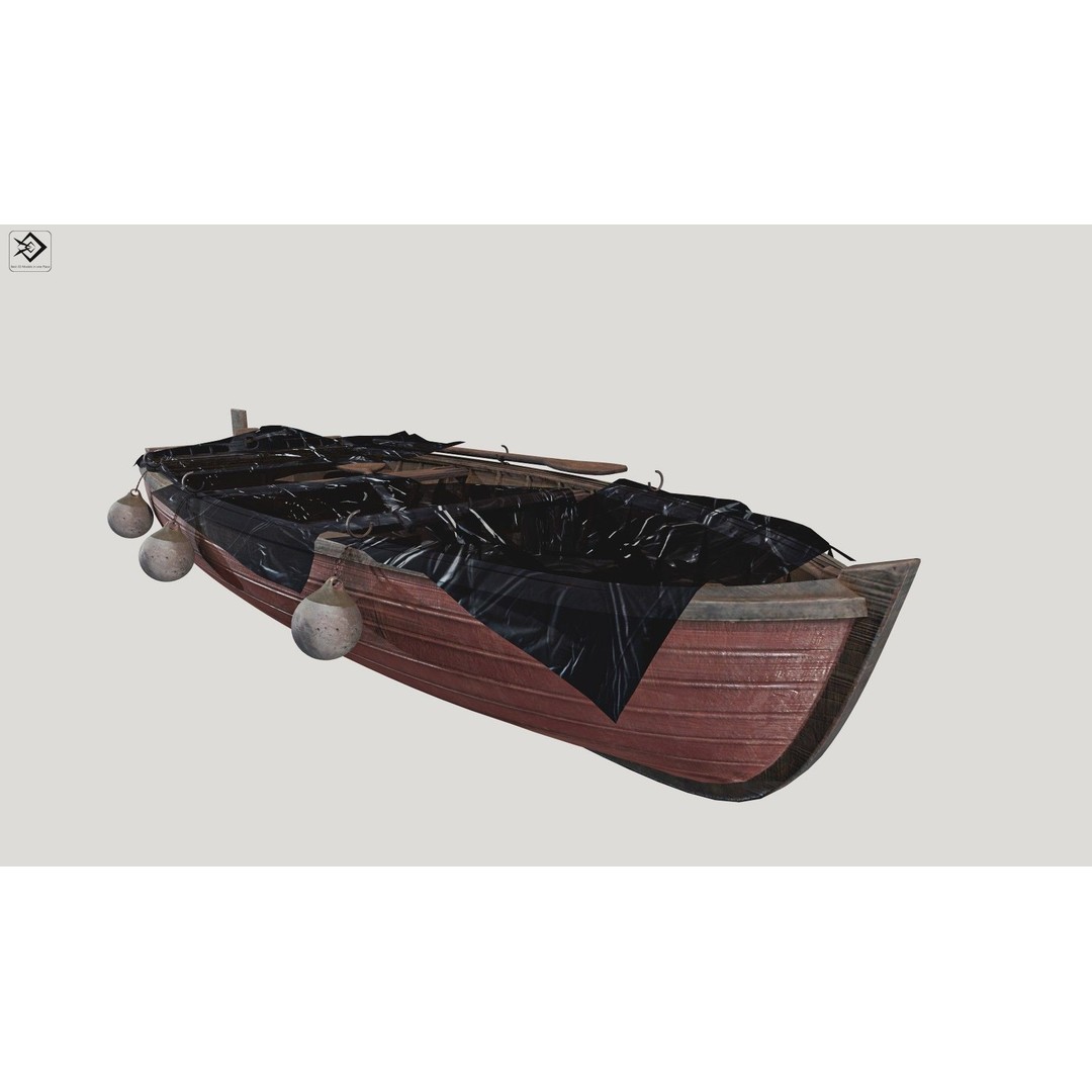 Old Fishing Boat 3D Model – Low Poly PBR Asset, FBX, OBJ - View 3