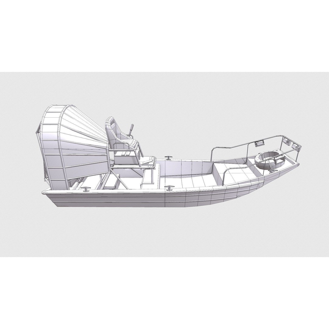Airboat 3D Model – Low Poly PBR Watercraft for Games, FBX - View 25