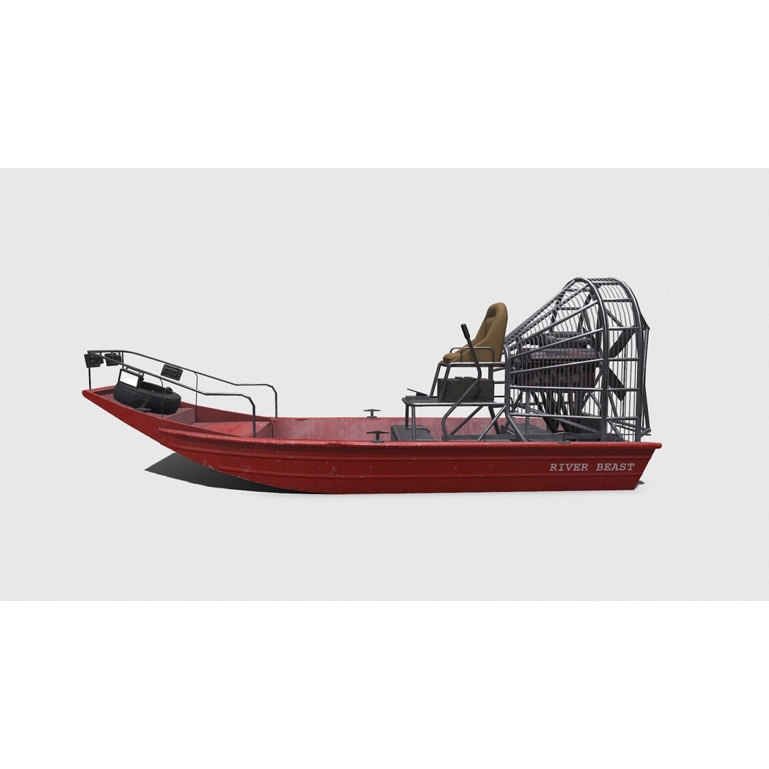 Airboat 3D Model – Low Poly PBR Watercraft for Games, FBX - View 4