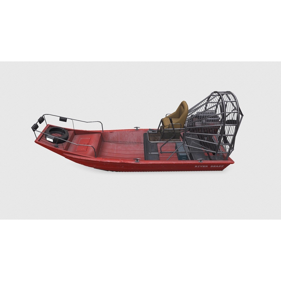 Airboat 3D Model – Low Poly PBR Watercraft for Games, FBX - View 5