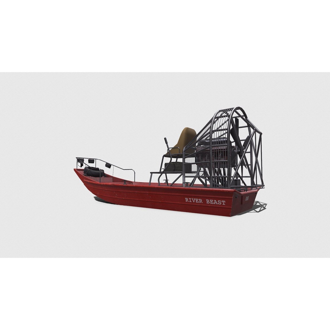 Airboat 3D Model – Low Poly PBR Watercraft for Games, FBX - View 6