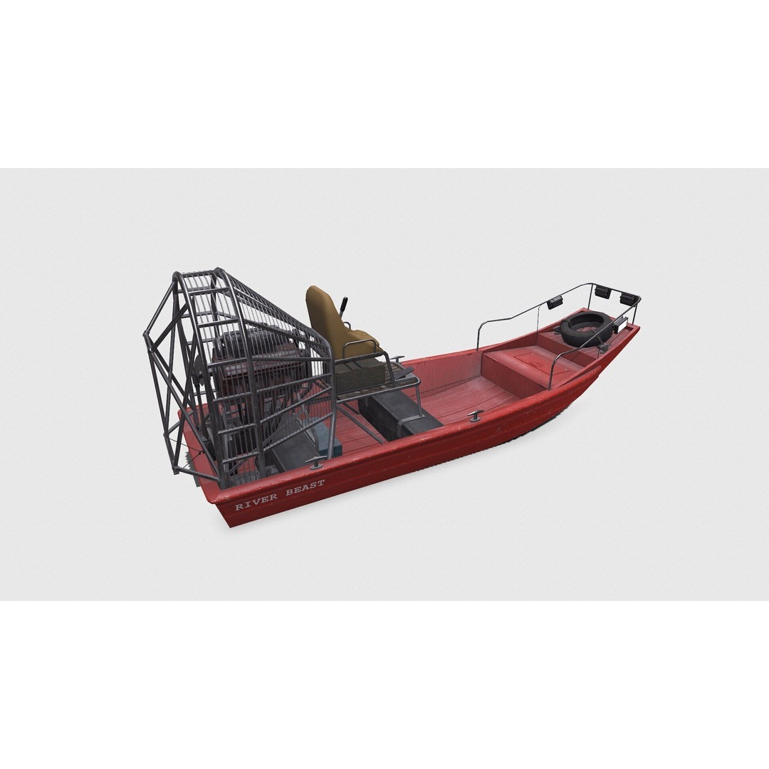Airboat 3D Model – Low Poly PBR Watercraft for Games, FBX - View 9