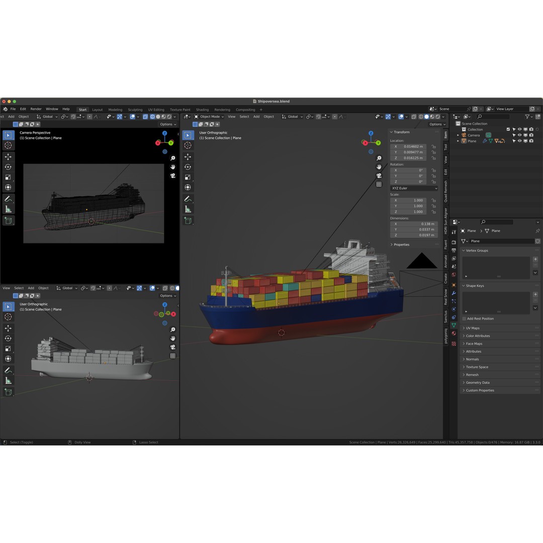 Container Ship 3D Model – Industrial Cargo Vessel, PBR, Blender, FBX