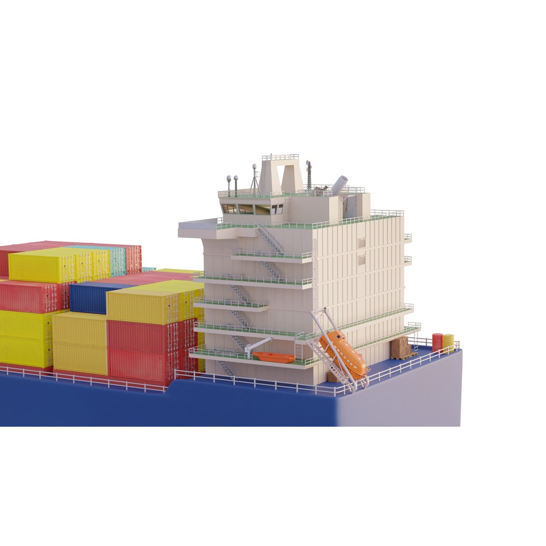 Container Ship 3D Model – Industrial Cargo Vessel, PBR, Blender, FBX - View 10