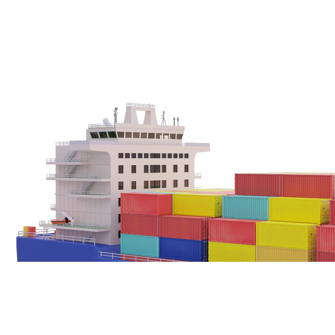 Container Ship 3D Model – Industrial Cargo Vessel, PBR, Blender, FBX - View 12