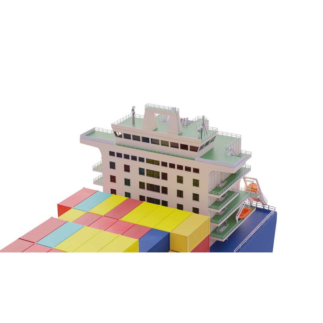 Container Ship 3D Model – Industrial Cargo Vessel, PBR, Blender, FBX - View 13
