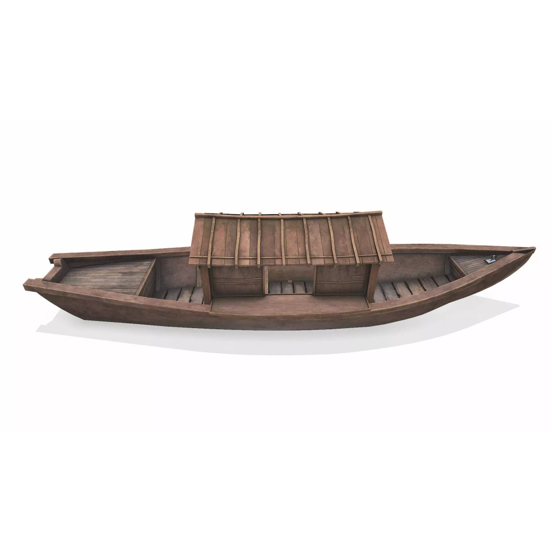 Wooden Boat 3D Model – Low Poly PBR Game Asset, FBX, OBJ - View 14