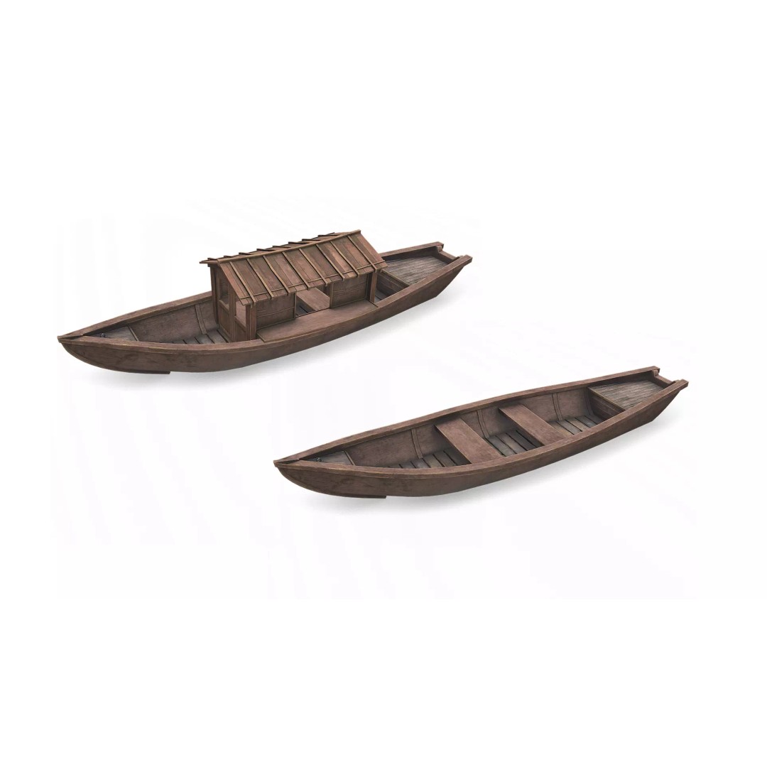 Wooden Boat 3D Model – Low Poly PBR Game Asset, FBX, OBJ - View 2