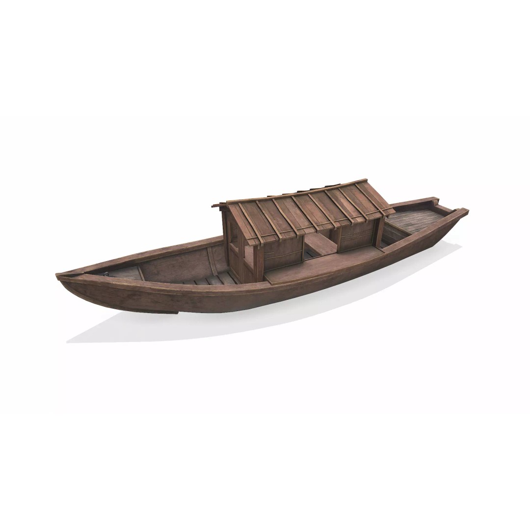 Wooden Boat 3D Model – Low Poly PBR Game Asset, FBX, OBJ - View 3
