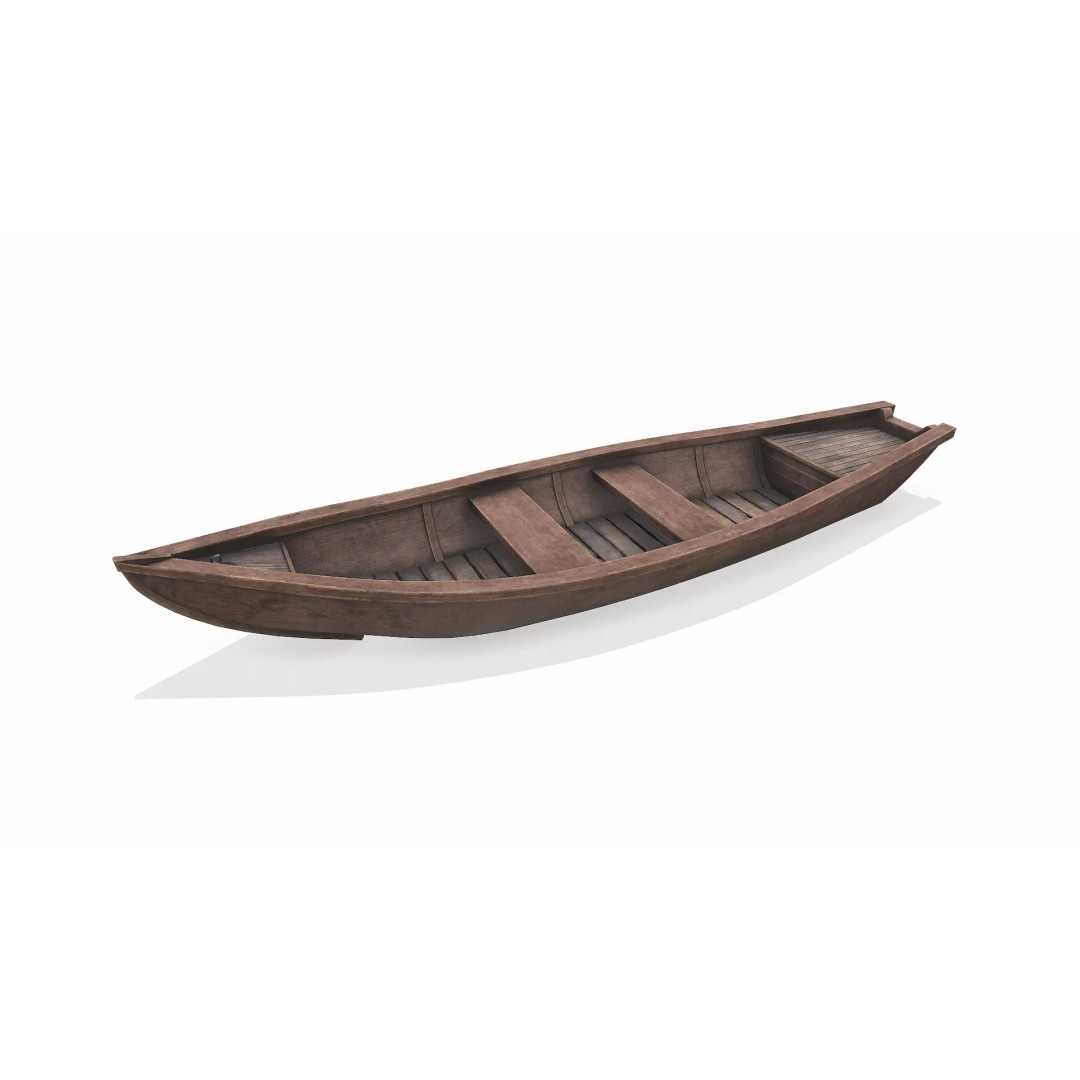 Wooden Boat 3D Model – Low Poly PBR Game Asset, FBX, OBJ - View 4