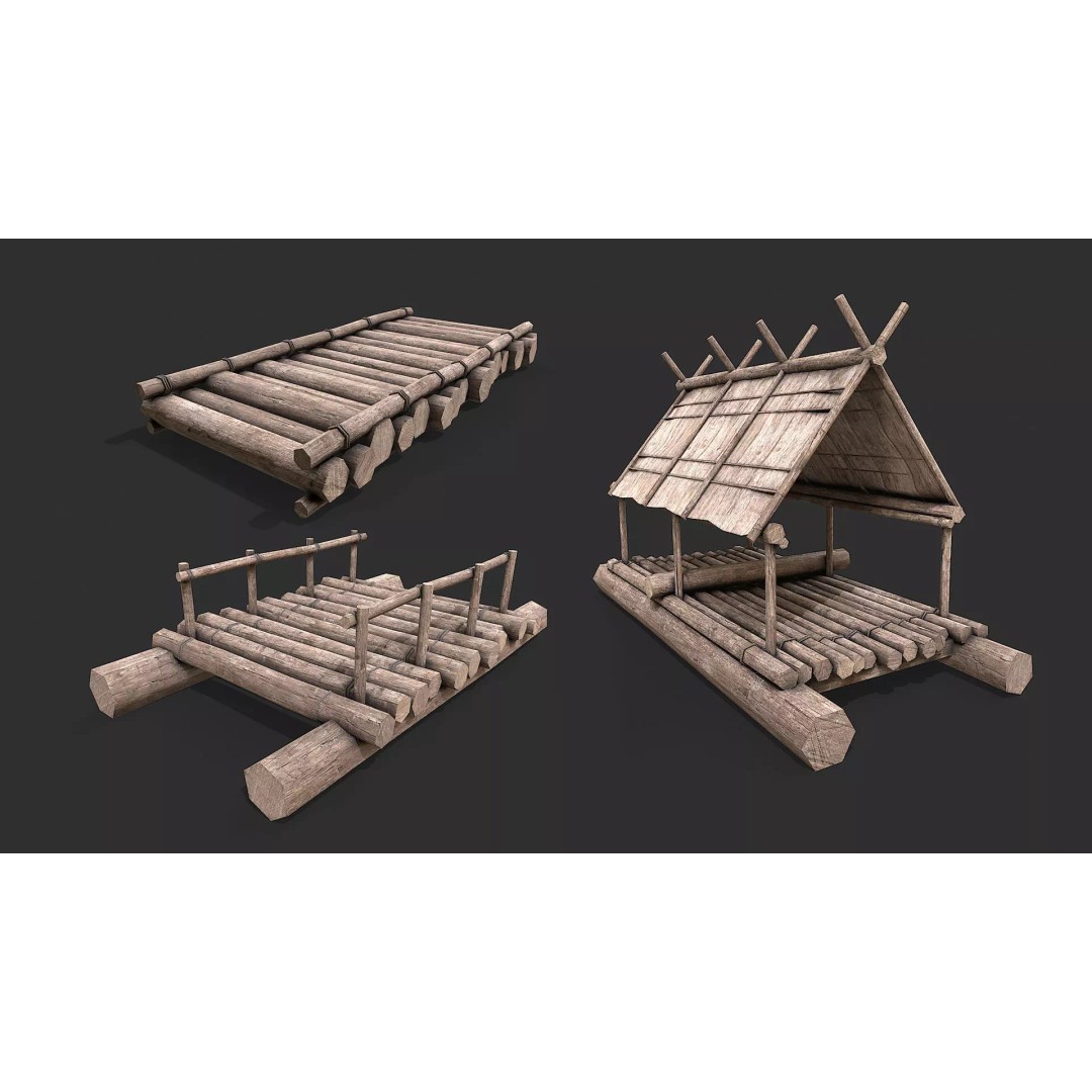 Medieval Rafts 3D Model – Low Poly Watercraft Pack for Games, FBX - View 2