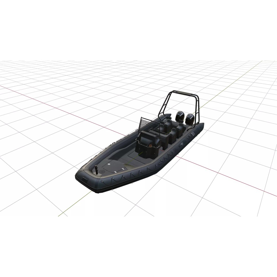 Black Military Rigid Inflatable Boat 3D Model – PBR Game-Ready FBX - View 10