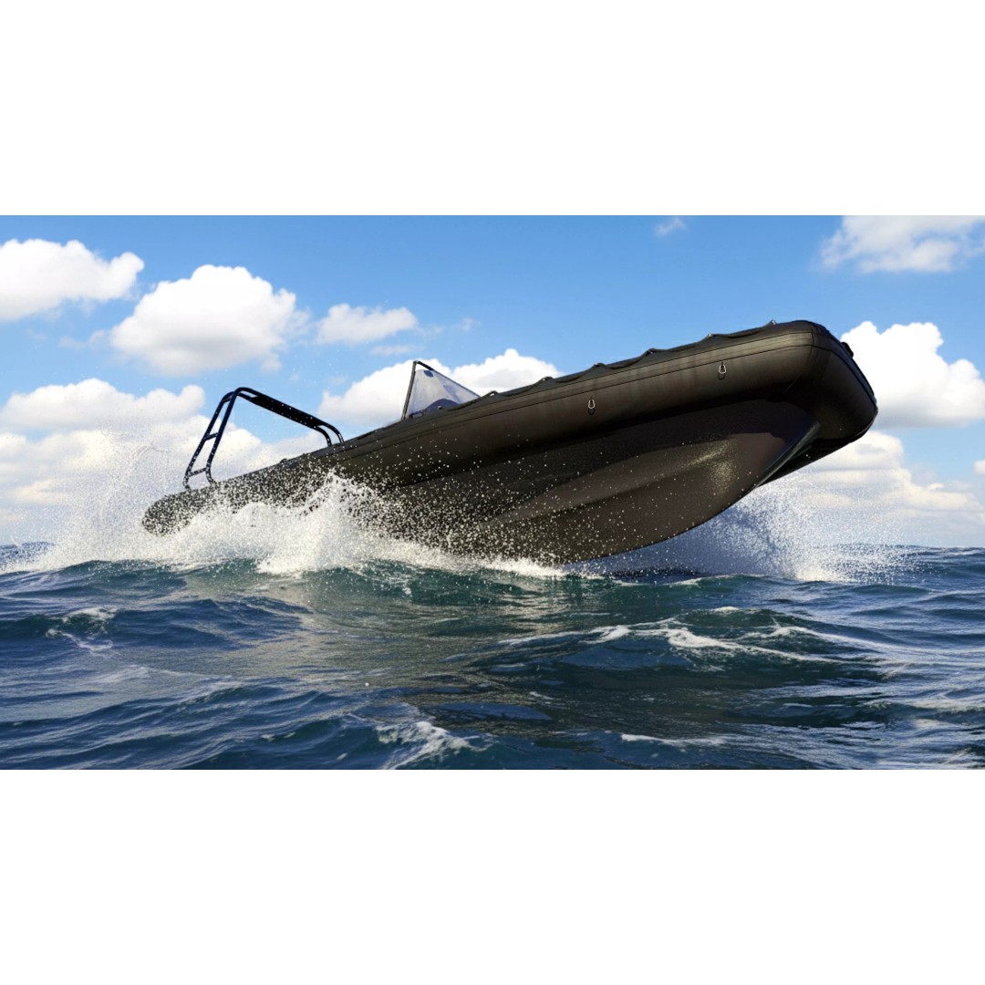 Black Military Rigid Inflatable Boat 3D Model – PBR Game-Ready FBX - View 3