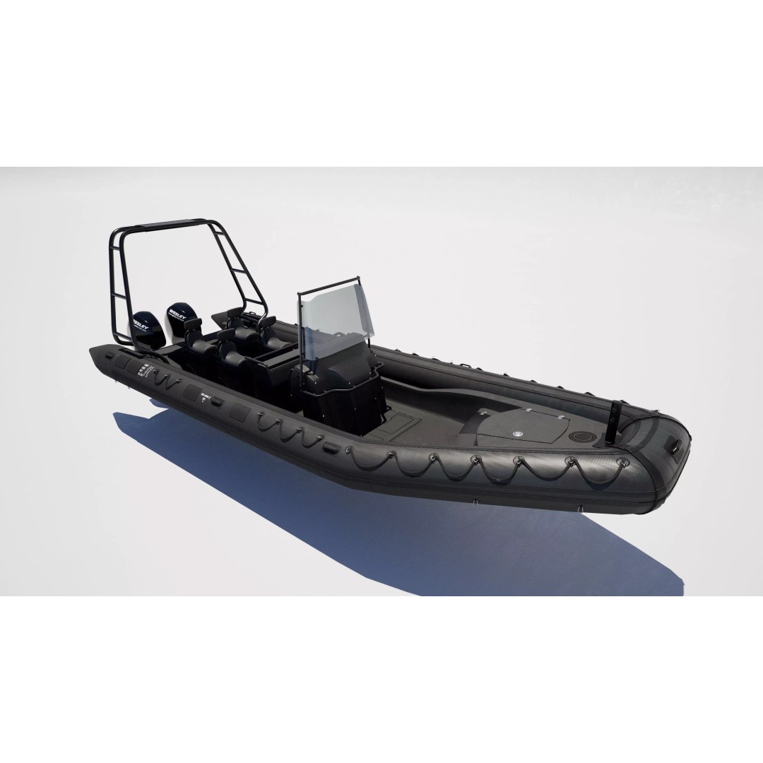 Black Military Rigid Inflatable Boat 3D Model – PBR Game-Ready FBX - View 5