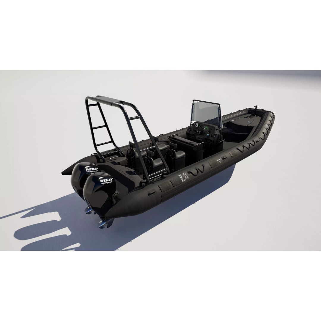 Black Military Rigid Inflatable Boat 3D Model – PBR Game-Ready FBX - View 6