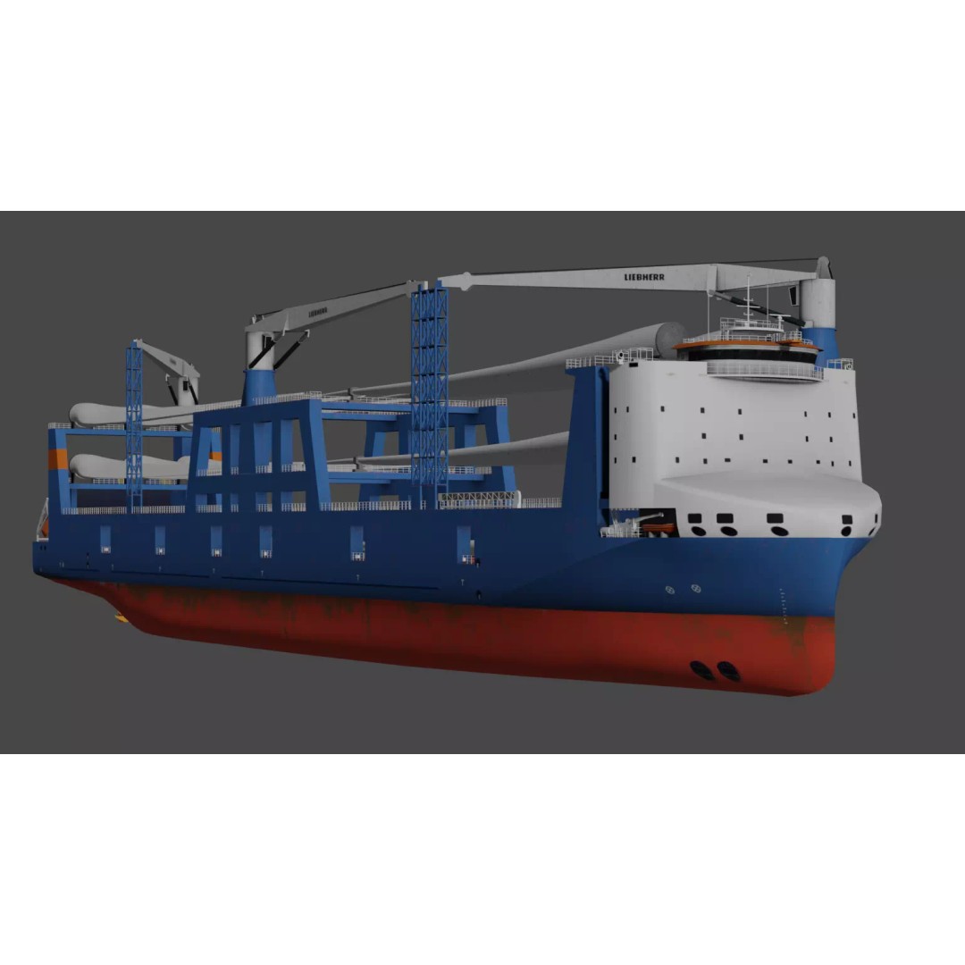 Wind Turbine Components Transportation Ship 3D Model – Low Poly Watercraft