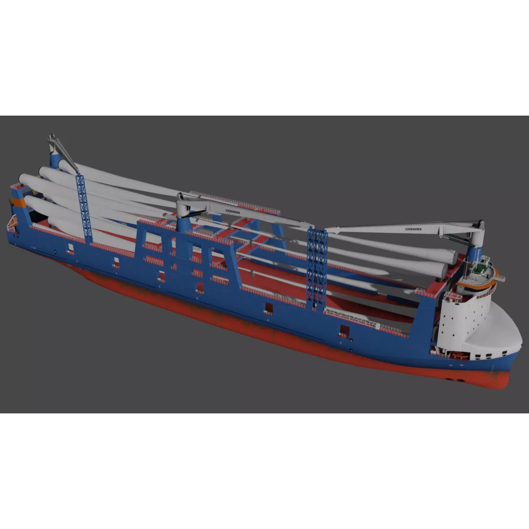 Wind Turbine Components Transportation Ship 3D Model – Low Poly Watercraft - View 10