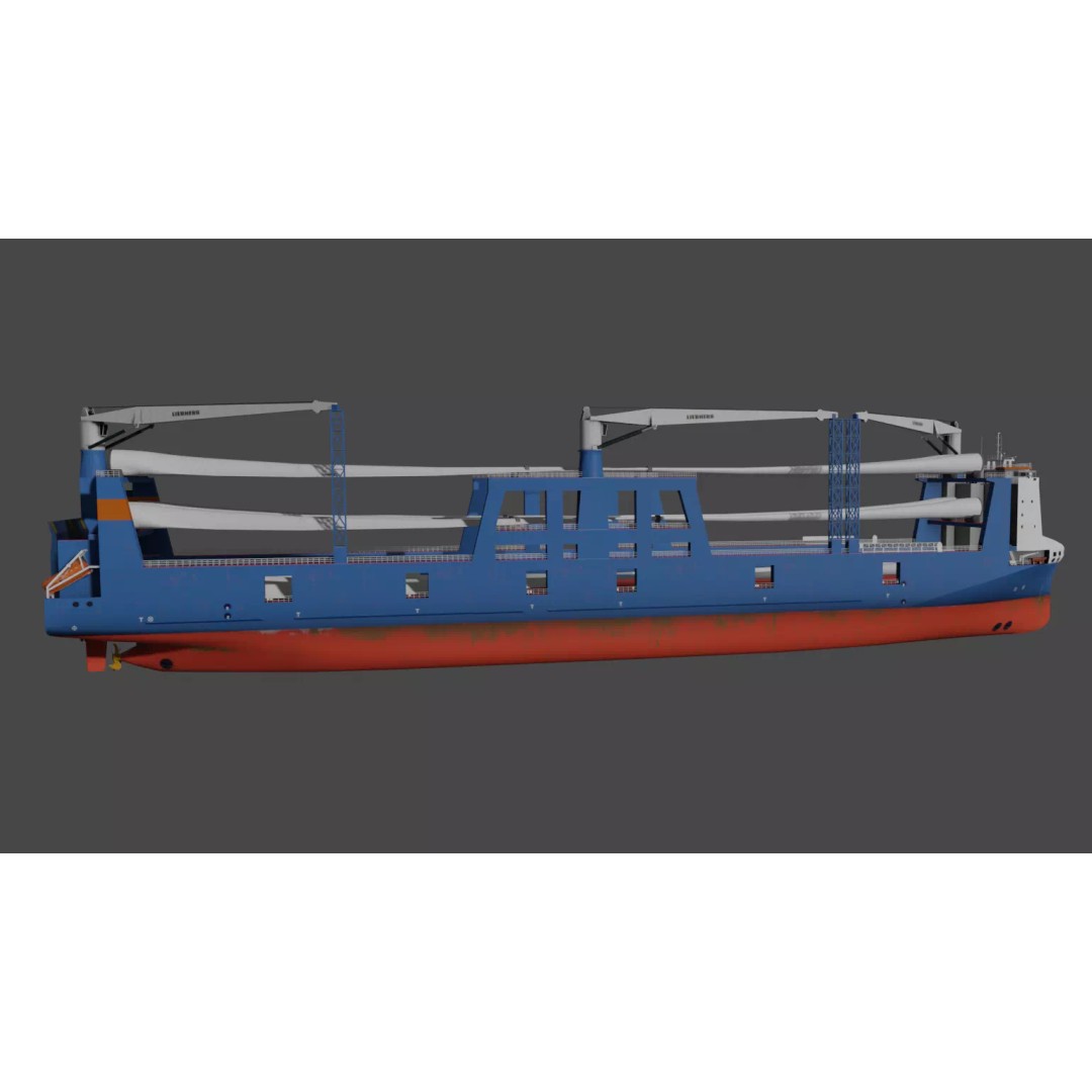 Wind Turbine Components Transportation Ship 3D Model – Low Poly Watercraft - View 11