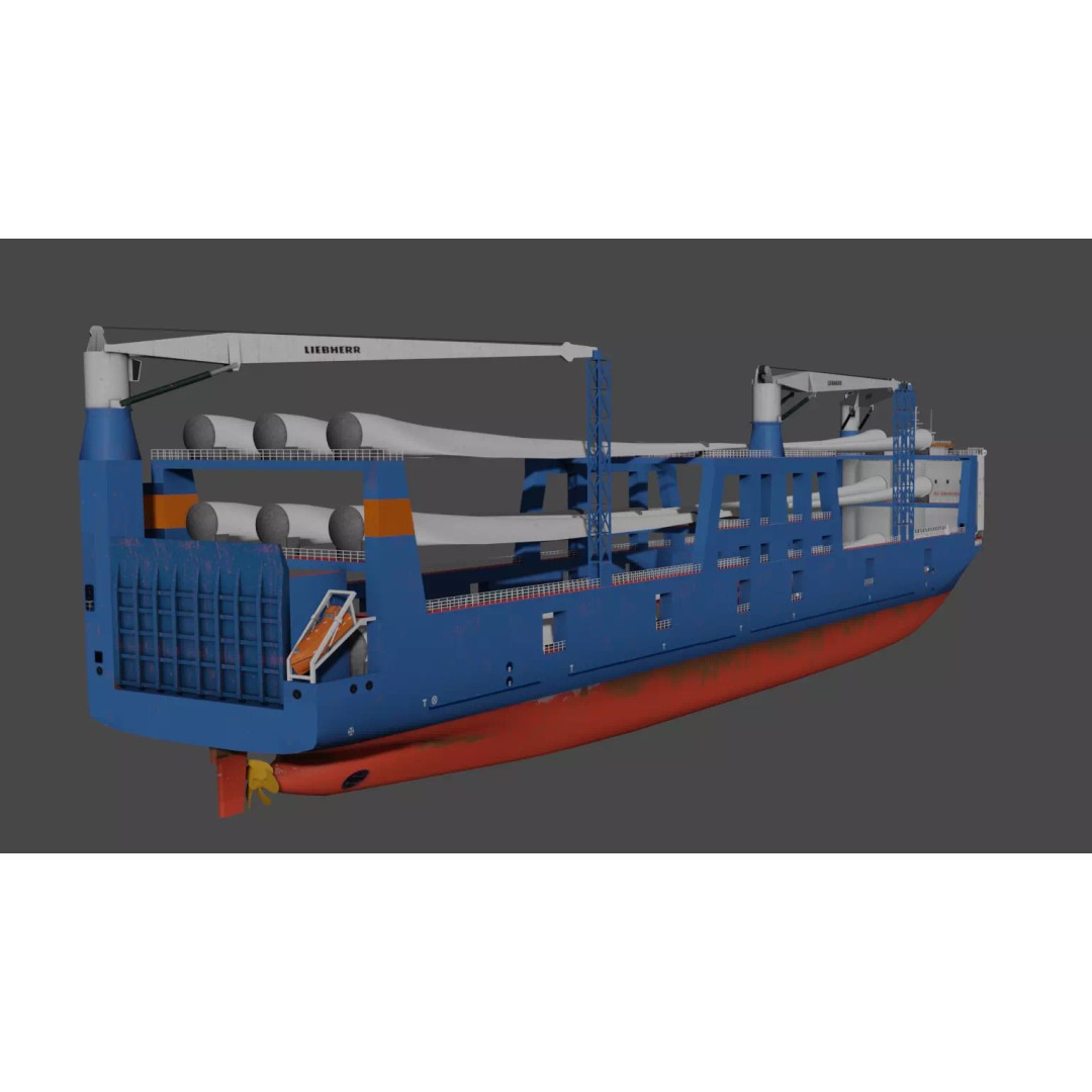 Wind Turbine Components Transportation Ship 3D Model – Low Poly Watercraft - View 12