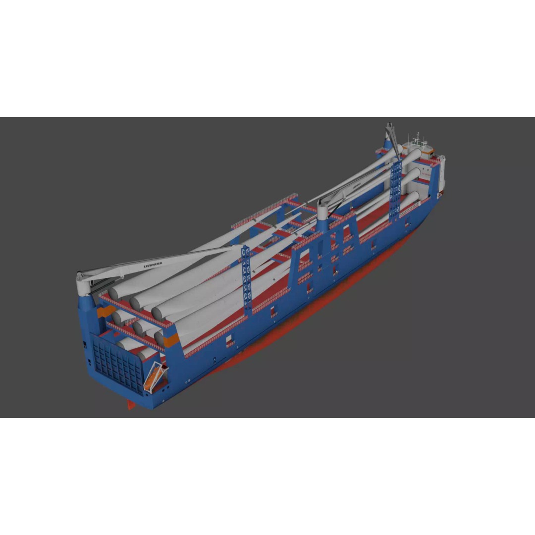 Wind Turbine Components Transportation Ship 3D Model – Low Poly Watercraft - View 13