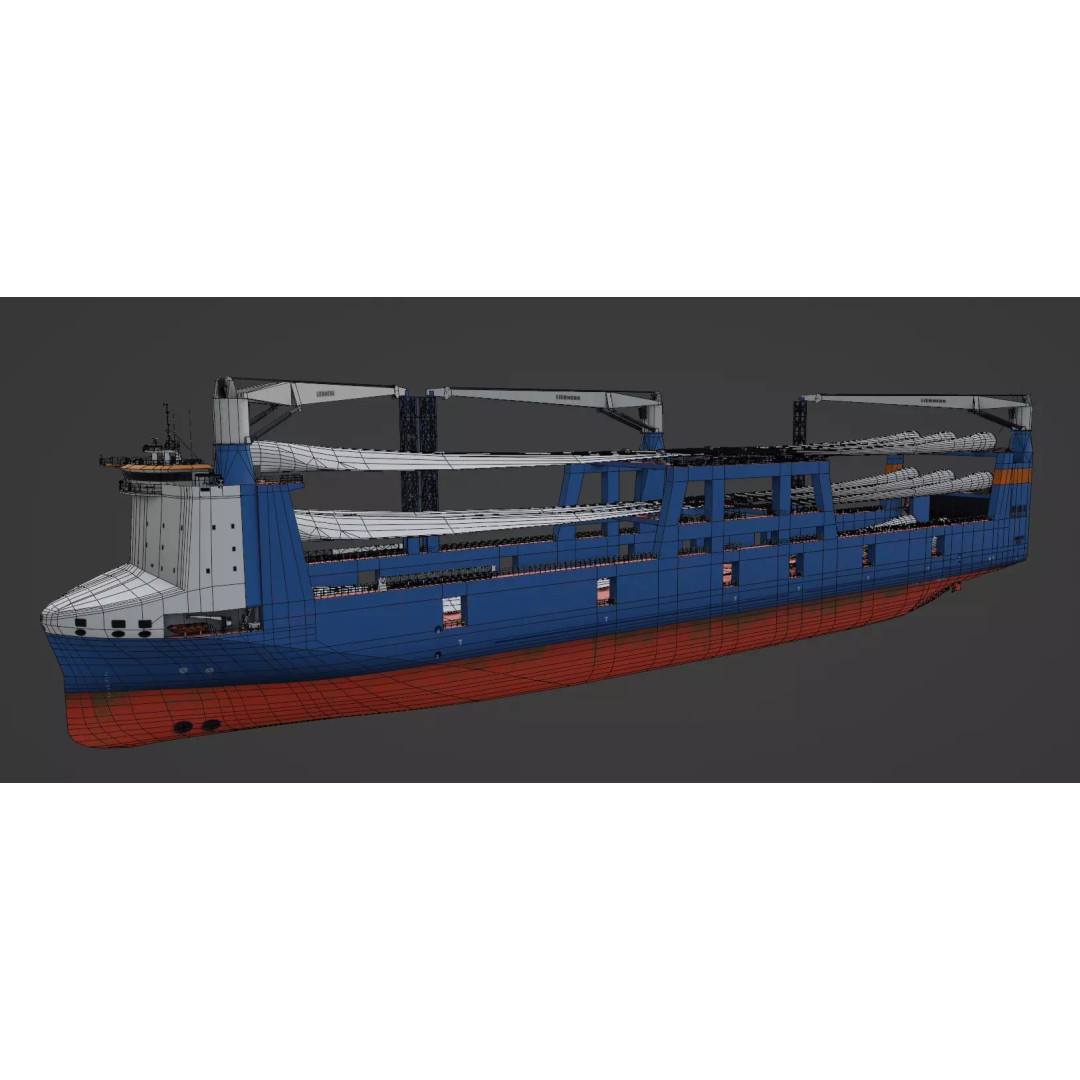 Wind Turbine Components Transportation Ship 3D Model – Low Poly Watercraft - View 4