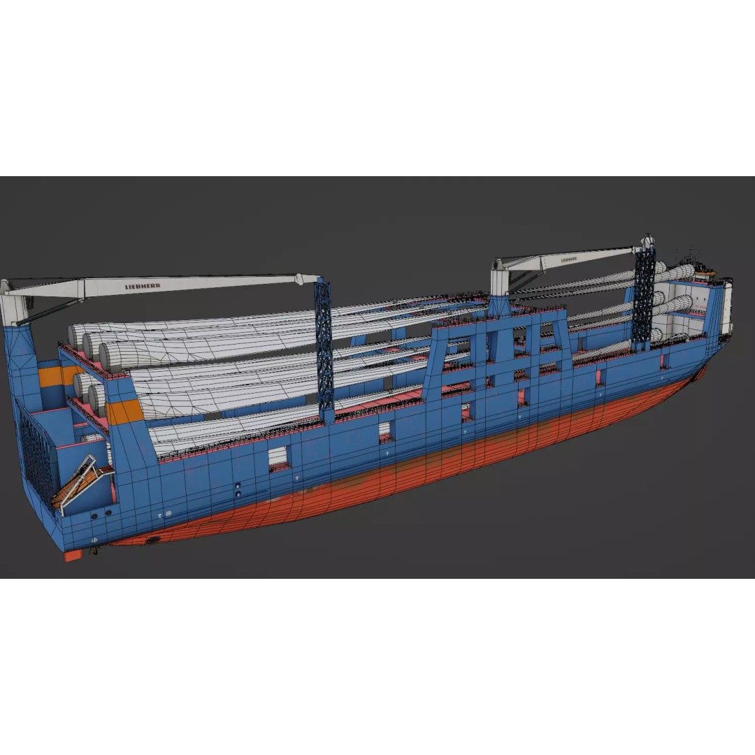 Wind Turbine Components Transportation Ship 3D Model – Low Poly Watercraft - View 5