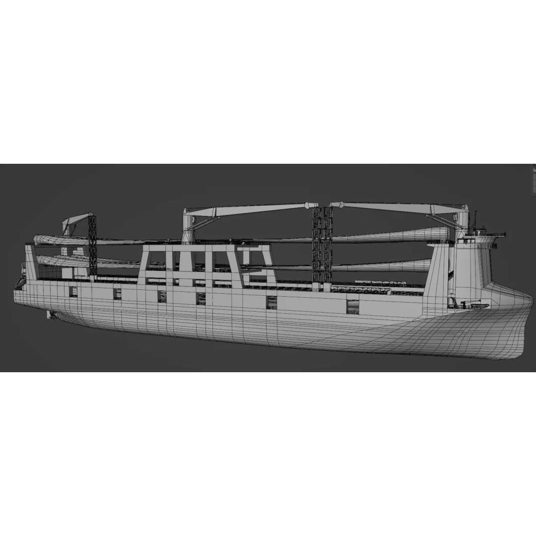 Wind Turbine Components Transportation Ship 3D Model – Low Poly Watercraft - View 6