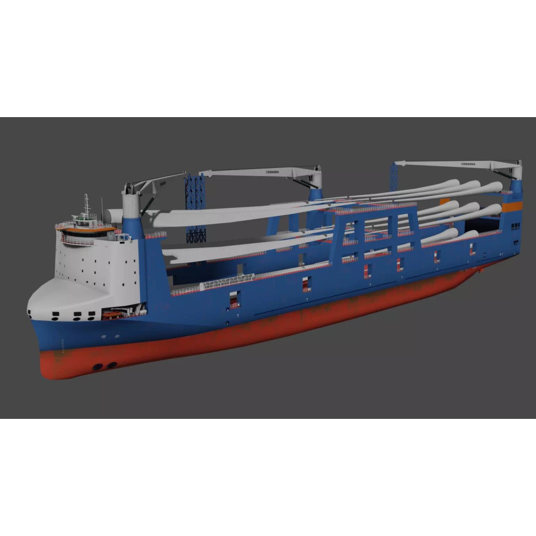 Wind Turbine Components Transportation Ship 3D Model – Low Poly Watercraft - View 7