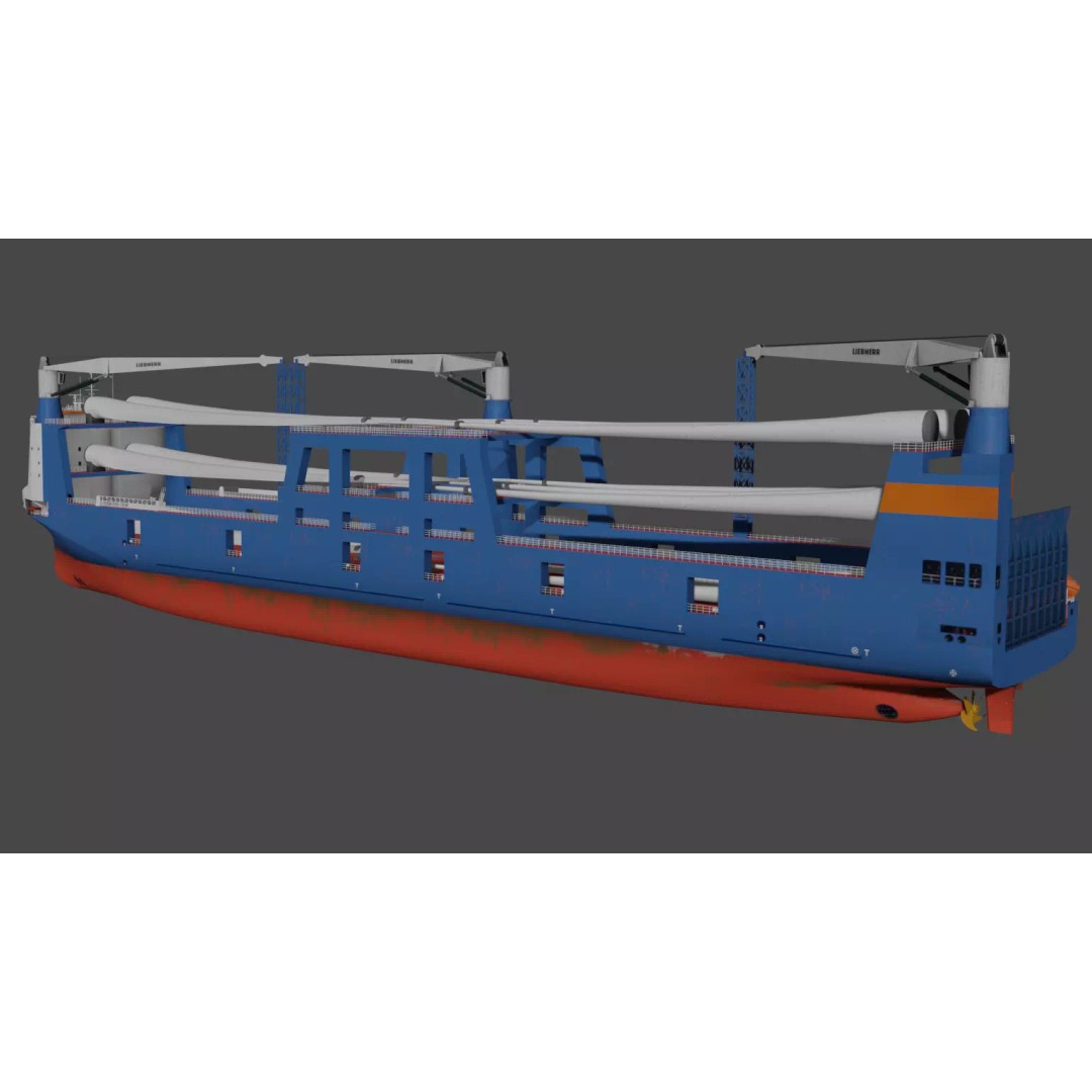 Wind Turbine Components Transportation Ship 3D Model – Low Poly Watercraft - View 8