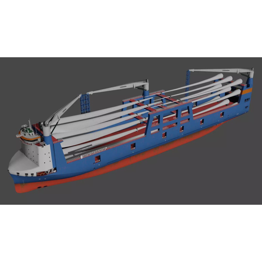 Wind Turbine Components Transportation Ship 3D Model – Low Poly Watercraft - View 9