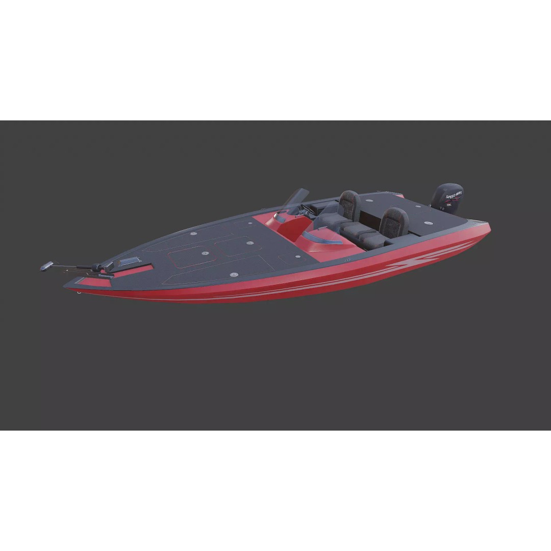 Bass Fishing Boat 3D Model – Low Poly PBR Game Asset, FBX, OBJ - View 3